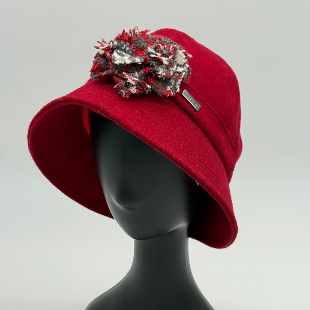 Betmar Red Cloche Hat with Floral Accent